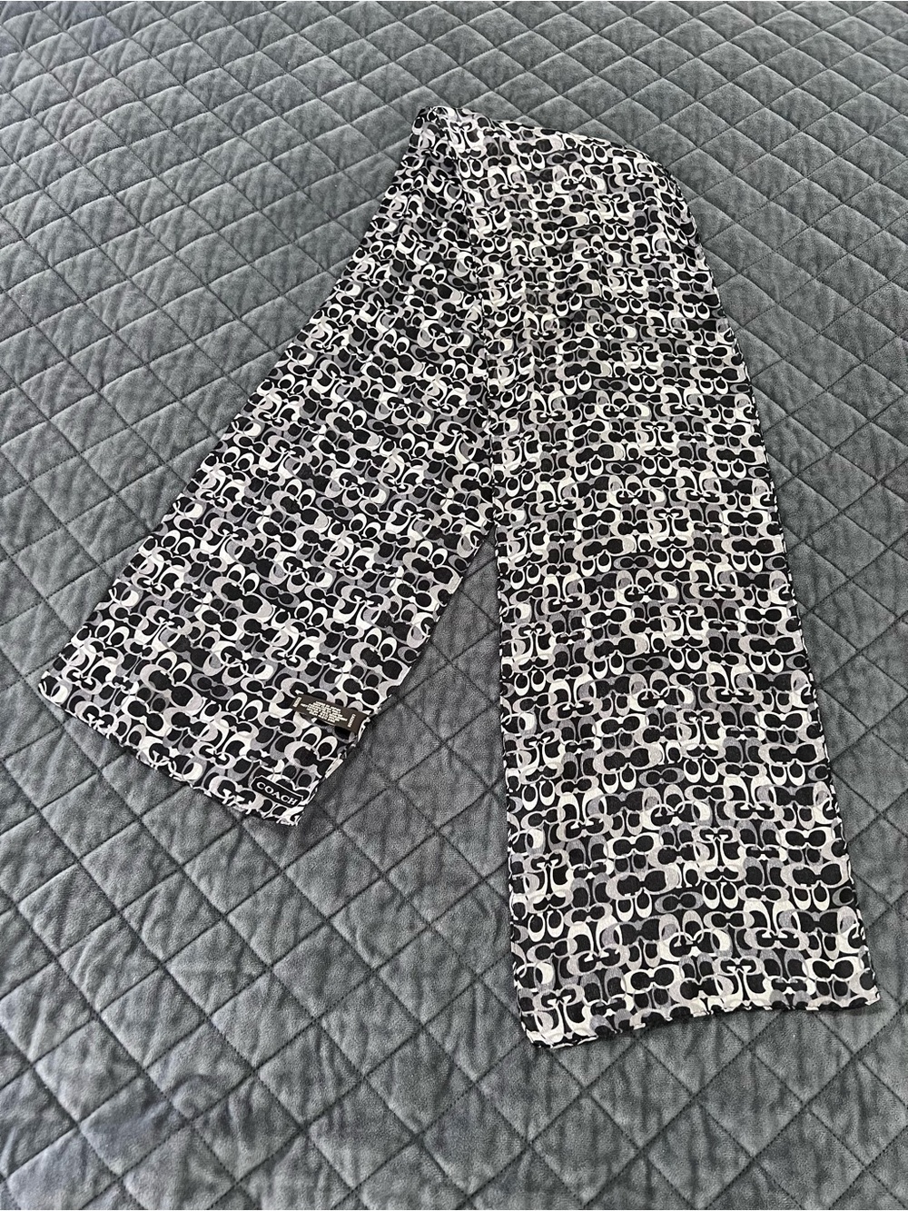 Coach Scarf Silk Rectangle 60”x 9" Sheer Black Gray Head Band Tie Wrap B6
